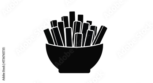 Black Silhouette of French Fries in a Bowl chips potato