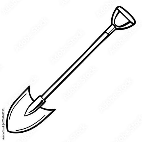 Simple Gardening Hoe Line Art Vector Illustration on White Background