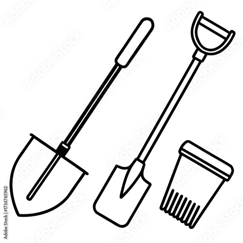 Simple Gardening Hoe Line Art Vector Illustration on White Background