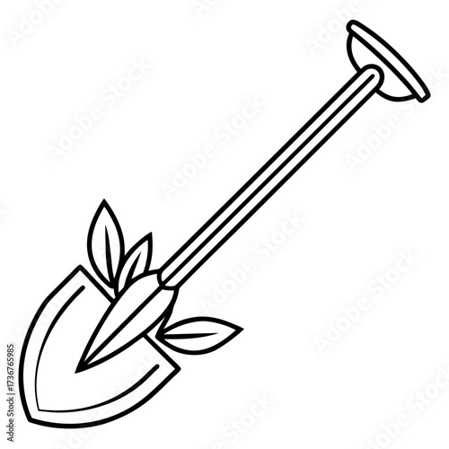 Simple Gardening Hoe Line Art Vector Illustration on White Background