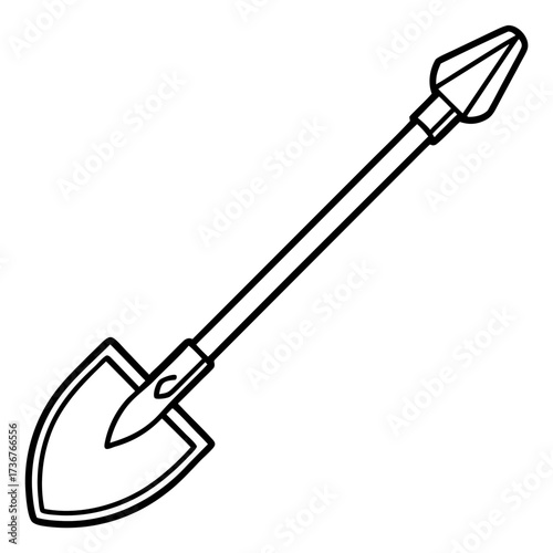 Minimalist Garden Tool Hoe Outline Vector Drawing Isolated on White
