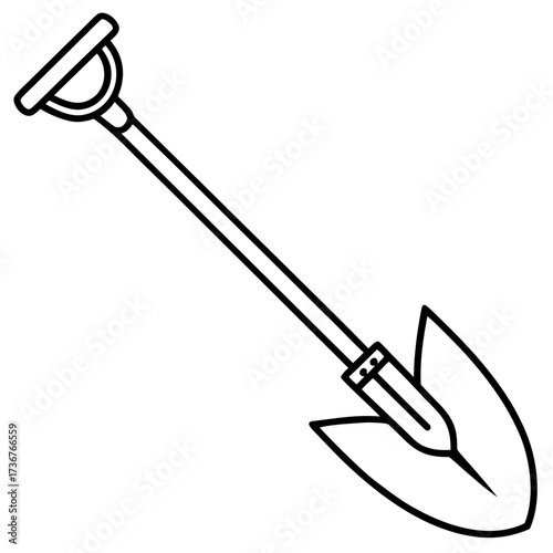 Minimalist Garden Tool Hoe Outline Vector Drawing Isolated on White