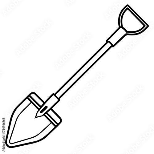 Minimalist Garden Tool Hoe Outline Vector Drawing Isolated on White