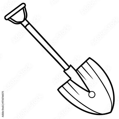 Minimalist Garden Tool Hoe Outline Vector Drawing Isolated on White