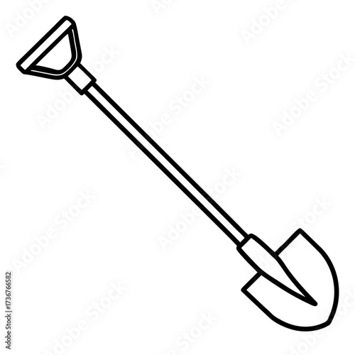 Minimalist Garden Tool Hoe Outline Vector Drawing Isolated on White