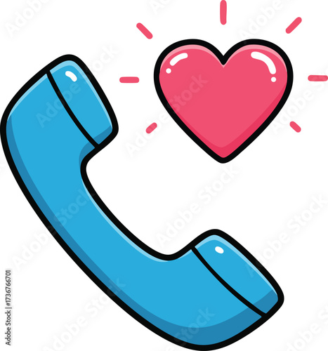 Blue telephone handset with red heart symbol communication love icon vector design