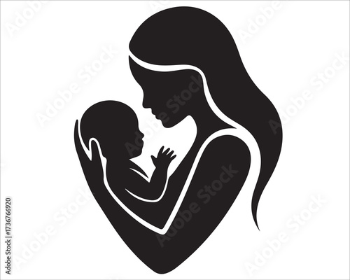Silhouette of mother holding baby with love and tenderness