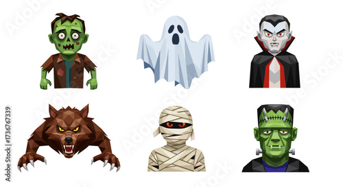 Vector art of collection of six classic halloween monsters