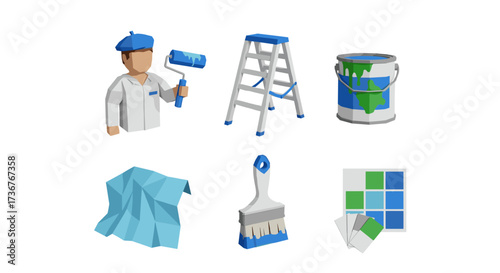 Vector art of set of painting and renovation tools and supplies