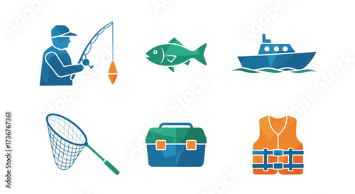 Vector art of collection of fishing and boating icons