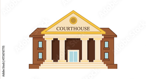 Illustration of a courthouse building with columns and steps