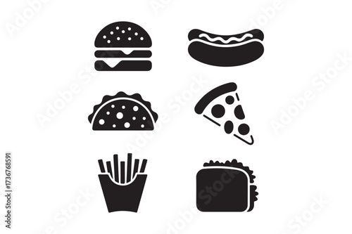 Collection of six popular fast food icons