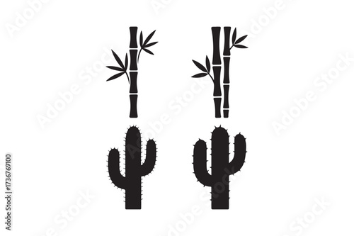 Wallpaper Mural Silhouette icons of bamboo and cactus plants Torontodigital.ca