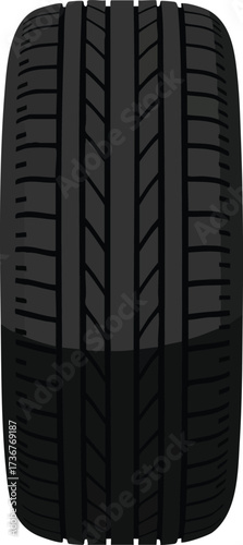 Black car tire tread vector design showing detailed rubber pattern for vehicle traction and safety on road surface