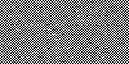 Warped black and white checkered pattern. Distorted chessboard grid creating an optical illusion effect. Wavy background for retro, psychedelic, visual designs. Abstract vector illustration.