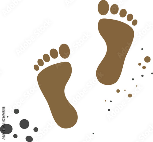 Brown footprints with sand particles walking on white background vector illustration design