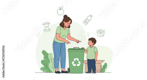 Mother And Son Learn About Recycling And Environmental Responsibility Together