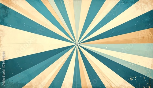 Vintage-inspired sunburst design with textured background, featuring a radiating pattern of teal, beige, and pastel colors on aged paper.