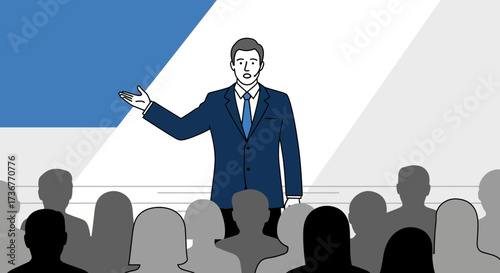 Motivational Speaker Addresses Audience During Business Presentation With Gestural Communication