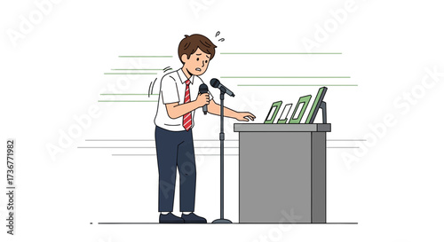 Nervous Speaker Addressing Audience: A Depiction Of Stage Fright And Doubt