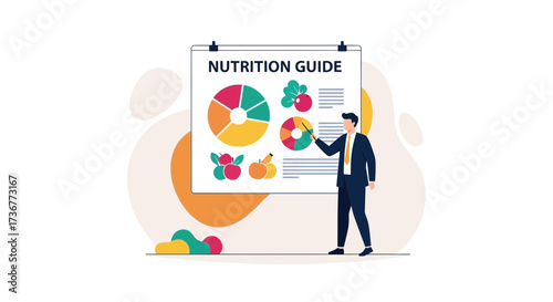 Nutrition Education Consultant Presenting Dietary Guidelines Illustrated On Large Display Board