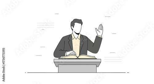 Oath Ceremony Illustration: A Person with Hand Raised Over A Book During Swearing In