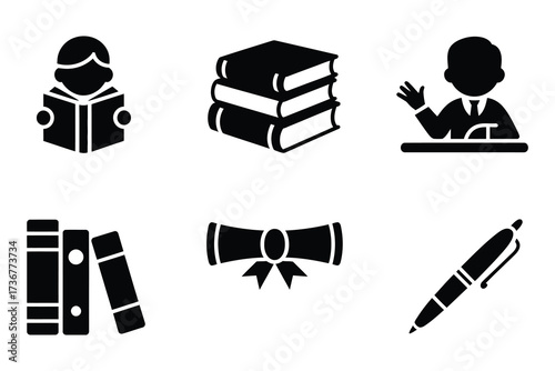 Set of education icons featuring student books graduation diploma and pen for learning concepts