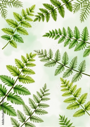 Green fern leaves arranged on a soft pastel background  
