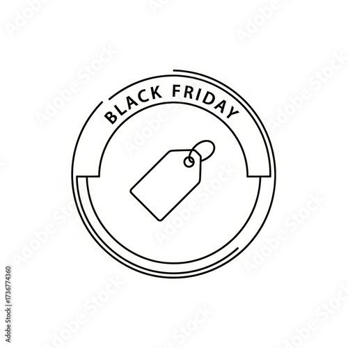 Black Friday sale tag icon in black and white outline style