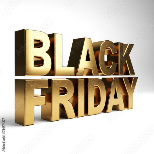 Golden 3D text Black Friday sale on white background