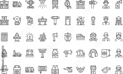 Emergency response and firefighting Icons Modern Illustration Symbol Design Template for Web and Mobile UI. Editable Stroke Pictogram for Business Projects and Apps.