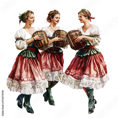 Slovenian Traditional Parade, watercolor drawing vector, isolated on a white background.
