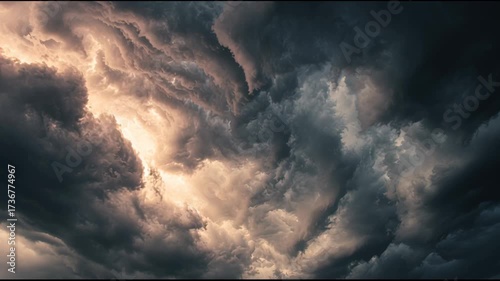 Dark storm clouds gather over the horizon, signaling an approaching storm at sunset