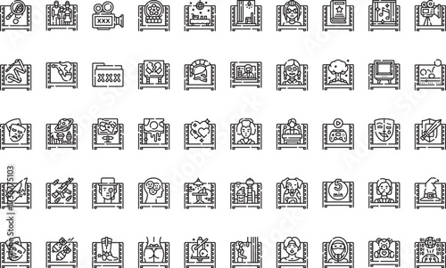 Film and television genres Icons Modern Illustration Symbol Design Template for Web and Mobile UI. Editable Stroke Pictogram for Business Projects and Apps.