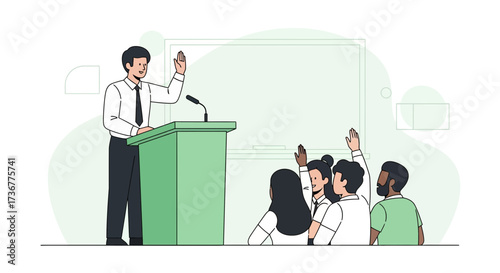 Orator Addressing Attendees During Gathering with Audience in Attendance, Vector Illustration
