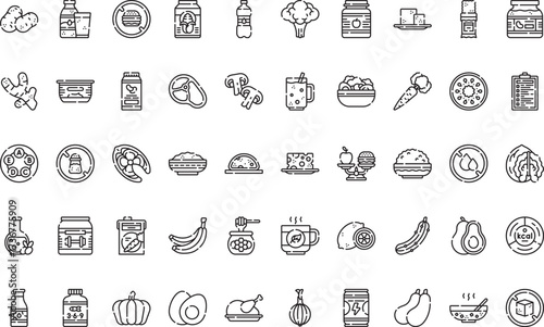 Healthy eating and nutrition Icons Modern Illustration Symbol Design Template for Web and Mobile UI. Editable Stroke Pictogram for Business Projects and Apps.