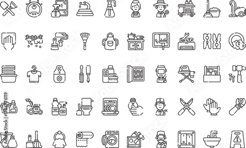 Household cleaning and maintenance Icons Modern Illustration Symbol Design Template for Web and Mobile UI. Editable Stroke Pictogram for Business Projects and Apps.