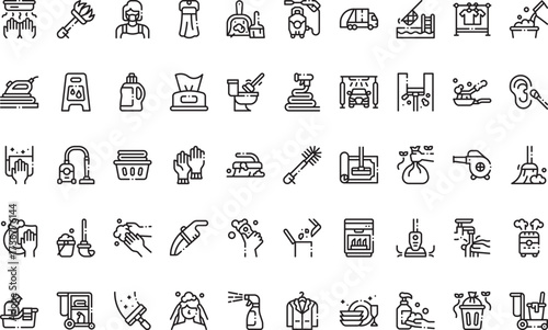 Household cleaning and maintenance- Icons Modern Illustration Symbol Design Template for Web and Mobile UI. Editable Stroke Pictogram for Business Projects and Apps.