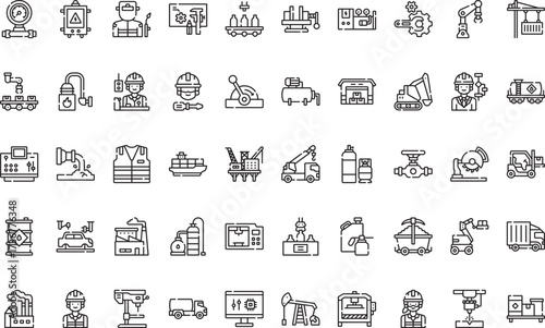 Industrial manufacturing and logistics Icons Modern Illustration Symbol Design Template for Web and Mobile UI. Editable Stroke Pictogram for Business Projects and Apps.
