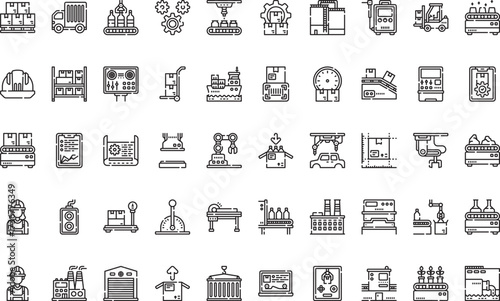 Industrial manufacturing- Icons Modern Illustration Symbol Design Template for Web and Mobile UI. Editable Stroke Pictogram for Business Projects and Apps.