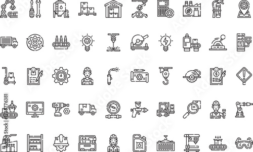 Industrial manufacturing- Icons Modern Illustration Symbol Design Template for Web and Mobile UI. Editable Stroke Pictogram for Business Projects and Apps.
