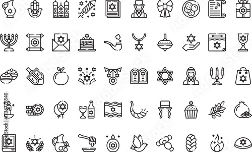 Jewish traditions and celebrations Icons Modern Illustration Symbol Design Template for Web and Mobile UI. Editable Stroke Pictogram for Business Projects and Apps.