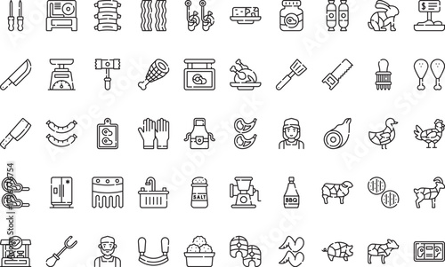Meat processing and butchery Icons Modern Illustration Symbol Design Template for Web and Mobile UI. Editable Stroke Pictogram for Business Projects and Apps.