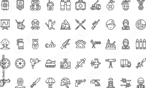 Modern military equipment Icons Modern Illustration Symbol Design Template for Web and Mobile UI. Editable Stroke Pictogram for Business Projects and Apps.