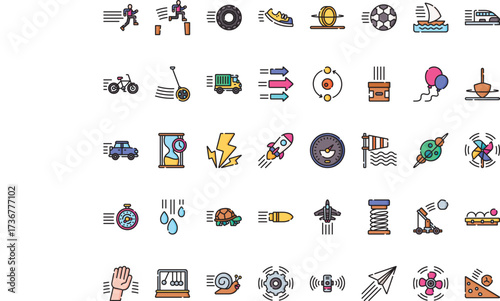 Motion and movement Icons Modern Illustration Symbol Design Template for Web and Mobile UI. Editable Stroke Pictogram for Business Projects and Apps.