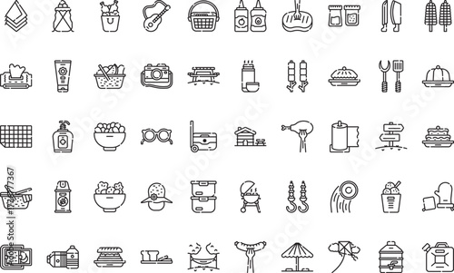 Outdoor picnic and bbq Icons Modern Illustration Symbol Design Template for Web and Mobile UI. Editable Stroke Pictogram for Business Projects and Apps.