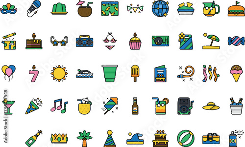 Party and celebration- Icons Modern Illustration Symbol Design Template for Web and Mobile UI. Editable Stroke Pictogram for Business Projects and Apps.