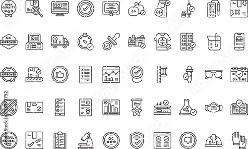 Quality assurance and control- Icons Modern Illustration Symbol Design Template for Web and Mobile UI. Editable Stroke Pictogram for Business Projects and Apps.
