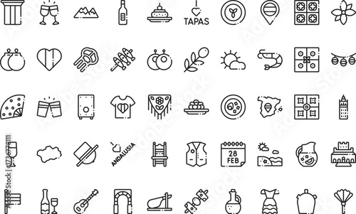 Spanish culture and cuisine Icons Modern Illustration Symbol Design Template for Web and Mobile UI. Editable Stroke Pictogram for Business Projects and Apps.