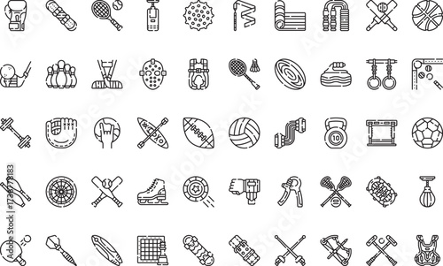 Sports and fitness equipment Icons Modern Illustration Symbol Design Template for Web and Mobile UI. Editable Stroke Pictogram for Business Projects and Apps.